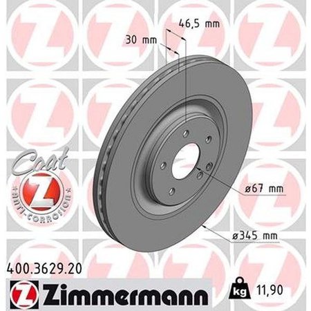 ZIMMERMANN Brake Disc - Standard/Coated, 400.3629.20 400.3629.20